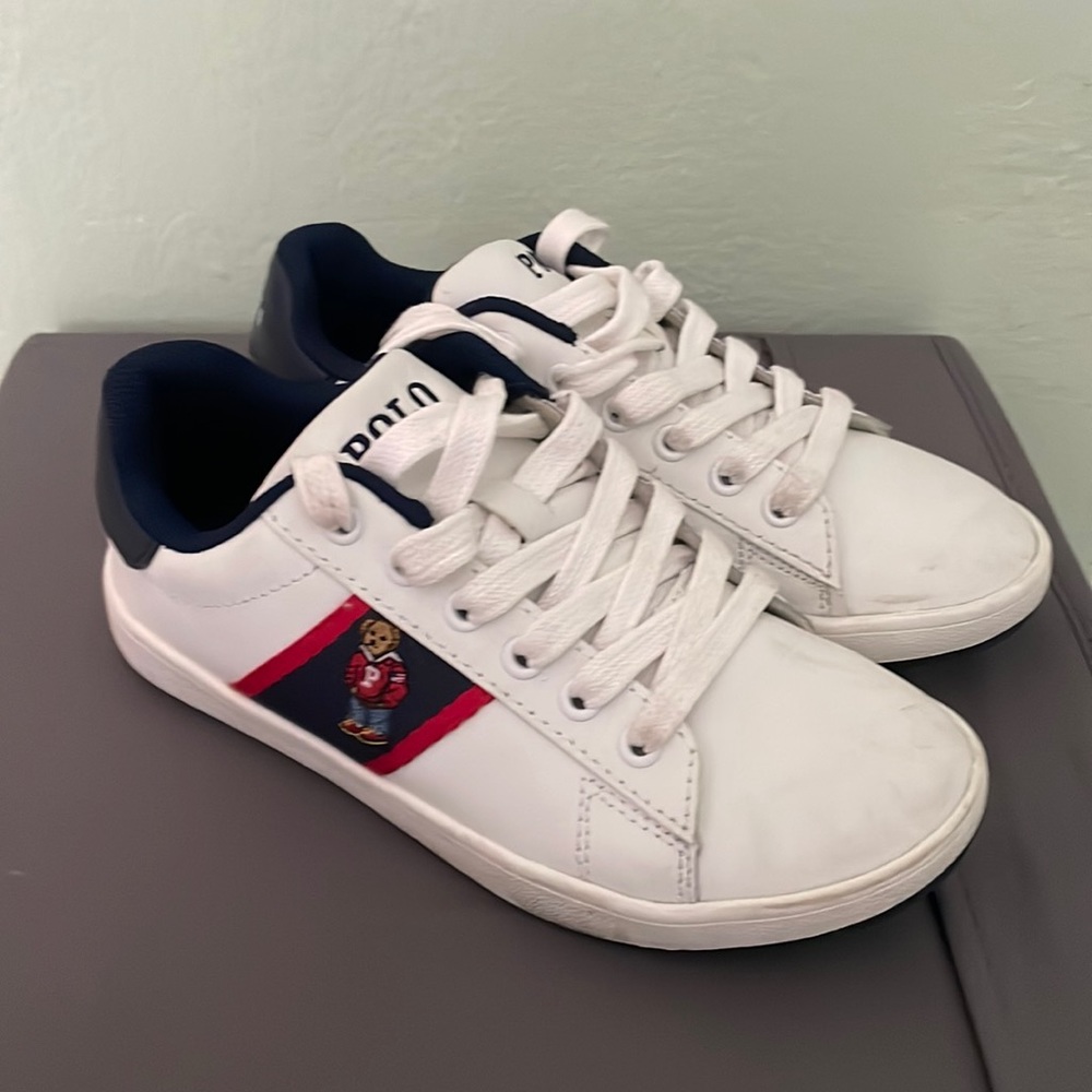 Ralph Lauren polo sneaker kids size 1 lightly worn white blue and red